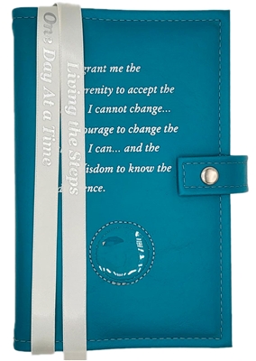 Teal AA Double Big Book and 12 and 12 Cover in cloth-backed vinyl with medallion holder window and snap closure