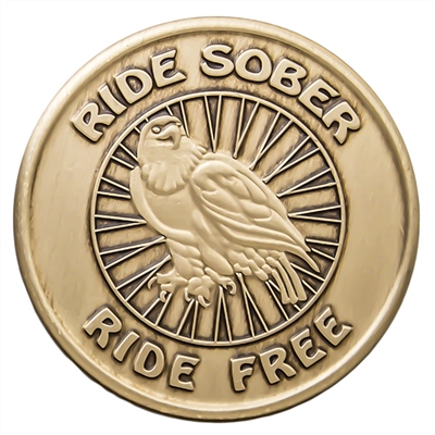 Ride Sober Ride Free bronze recovery medallion