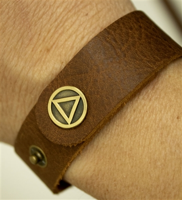 Brown Leather Bracelet with a die-struck AA Logo snapface | RecoveryShop