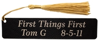 Custom Laser Engraved Bookmark - Black Leatherette with attached tassel with Name and Sobriety Date