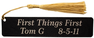 Custom Laser Engraved Bookmark - Black Leatherette with attached tassel with Name and Sobriety Date