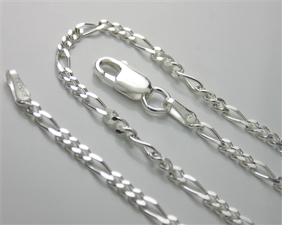 Sterling Silver Light Figaro Chain necklace With Spring Ring Clasp