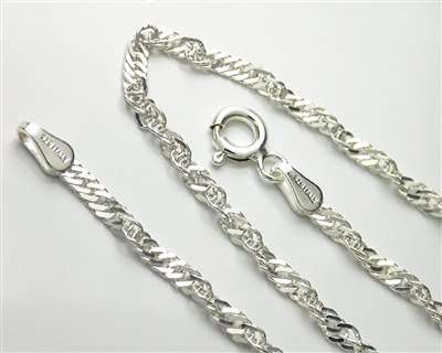Sterling Silver Singapore Chain Necklace with Spring Ring Clasp