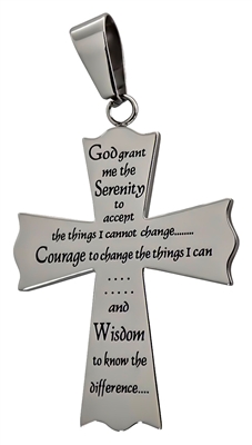 Polished Sterling Silver Cross Pendant with Serenity Prayer