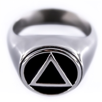 Solid Stainless Steel - AA Logo Ring with Black Enamel Accents