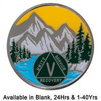 Mountain View - Painted AA Anniversary Medallion with AA Logo | $14.00 ea