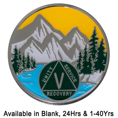 Mountain View - Painted AA Anniversary Medallion with AA Logo | $14.00 ea
