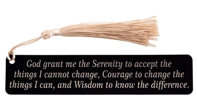 Laser Engraved Serenity Prayer Bookmark - Black Leatherette with attached tassel