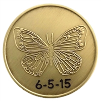 Engraved Al-Anon Medallion - Serenity Prayer Butterfly with options for having one's anniversary date engraved on either the top or bottom half of the medallion.