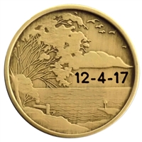 Custom engraved Serenity Scene bronze recovery medallion front with sobriety date - Peace within the storm quote on the back