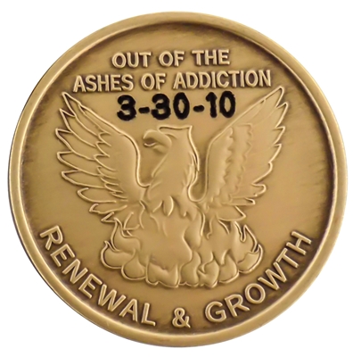 Custom Engraved Out of the Ashes of Addiction Bronze Inspirational Medallion