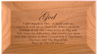 3" x 6" x 10.5" wooden keepsake box with laser engraving of the AA 3rd step prayer on the lid