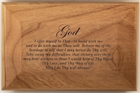 Red alder keepsake God Box engraved with the AA 3rd Step Prayer