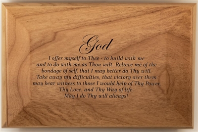 Red alder keepsake God Box engraved with the AA 3rd Step Prayer