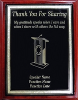NA Thank you for Sharing Plaque - Laser Engraved Metal Plate on Mahogany