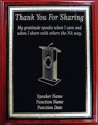 NA Thank you for Sharing Plaque - Laser Engraved Metal Plate on Mahogany