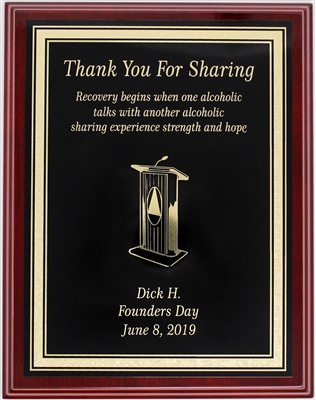 AA Thank you for Sharing Plaque - Laser Engraved Metal Plate on Mahogany