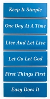 Blue and White - Laser Engraved - Recovery Slogan Magnet Set of 6