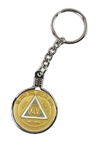 Screw Top Short Chain Nickel Key Ring Medallion Holder
