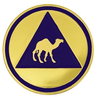 AA Logo recovery medallion with engraved camel icon inside the AA triangle and optional sobriety date engraving