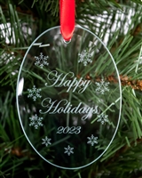 The 2023 - Happy Holidays - Recovery Ornament featuring 9 unique snowflakes with a circle-triangle style (Alcoholics Anonymous) AA logo at the center of each flake