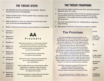 AA Meeting Poster Set - 12 Steps, 12 Traditions, AA Preamble, & Promises Posters