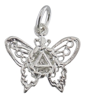 Butterfly with AA Logo Pendant - Sterling Silver