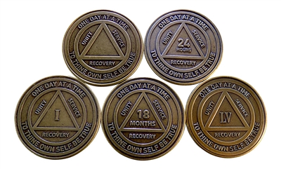 1.20 ea | Recovery Emporium Brand -Style 2 | Bronze AA Anniversary Coins