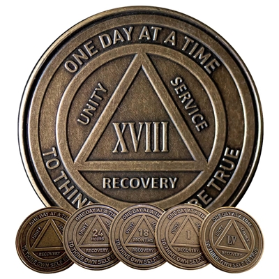 1.45 ea | Recovery Emporium Brand -Style 2 | Bronze AA Anniversary Coins