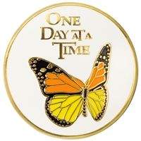 One Day At A Time Painted Butterfly Serenity Prayer Medallion