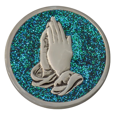 Praying Hands Painted Pewter Medallion