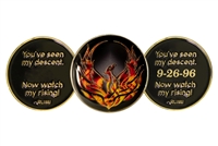 Rising Phoenix Coin - Flames On Black with Custom Text Option