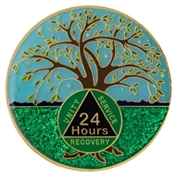 Willing to Grow Along Spiritual Lines - Tree of Life Painted Medallion with AA Logo