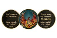 Rising Phoenix Coin - Flames On Teal with Custom Text Option
