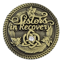 Sisters in Recovery - Never Alone Again Bronze Medallion with CZ stone. | $5.00 each