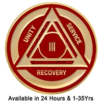 AA Chip | Red and Red Sparkle on Gold Tri-Plate Anniversary Medallion | Recovery Emporium Design |  $14.00