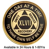 AA Chip | Black and Gold Tri-Plate - AA Special Anniversary Medallion | Recovery Emporium Design | $14.00
