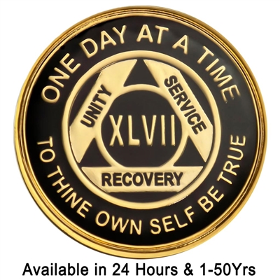 AA Chip | Black and Gold Tri-Plate - AA Special Anniversary Medallion | Recovery Emporium Design | $14.00