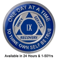 AA Sobriety Chip | Blue & Silver Special Anniversary Medallion | Recovery Emporium Design | Sale Price: $10.50