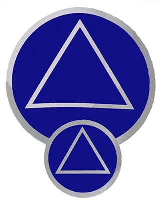 Chrome on a Blue Background - AA Circle-Triangle Logo Sticker - Size - 1.5" in Diameter