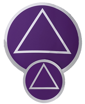 Chrome on a Purple Background - AA Circle-Triangle Logo Sticker - Size - 1.5" in Diameter