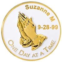 Custom Engraved White & Gold-Plated Praying Hands Inspiration Coin with Serenity Prayer