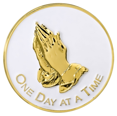 White & Gold-Plated Praying Hands Inspiration Coin with Serenity Prayer