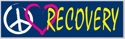 Peace(symbol), Love(heart), Recovery Sticker - 6" x 2" Bumper Sticker