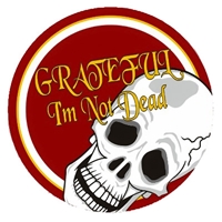 3" diameter -  Red, white and gold, Grateful I'm Not Dead Skull Sticker
