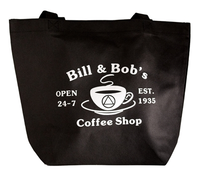 AA Tote Bag - Bill & Bob's Coffee Shop Logo - White on Black