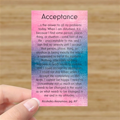 AA Acceptance quote paper verse card with Big Book recovery message on acceptance