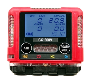 RKI GX-2009 4-gas,LEL/Oxy/H2S/CO,w/alligator clip,w/charger & 115/220 VAC