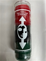 REVERSIBLE /TRIPLE ACTION SEVEN DAY THREE COLOR CANDLE IN GLASS (RED/BLACK/GREEN)