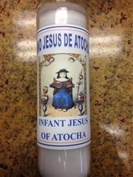 INFANT JESUS OF ATOCHA SEVEN DAY CANDLE IN GLASS ( NINO JESUS DE ATOCHA CANDLE )
